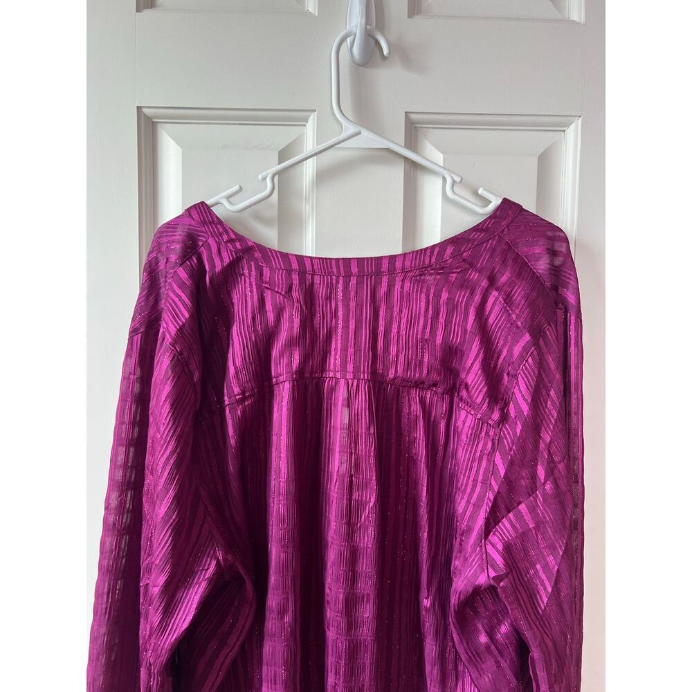 NEW Chico's Split Neck Crinkle Blouse Magenta Purple Shimmer Long Sleeve Sz 16 - Picture 14 of 16